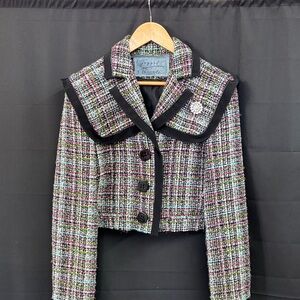 Multicolor Tweed Blazer with Black Accents distressed by “Jagged Threads”